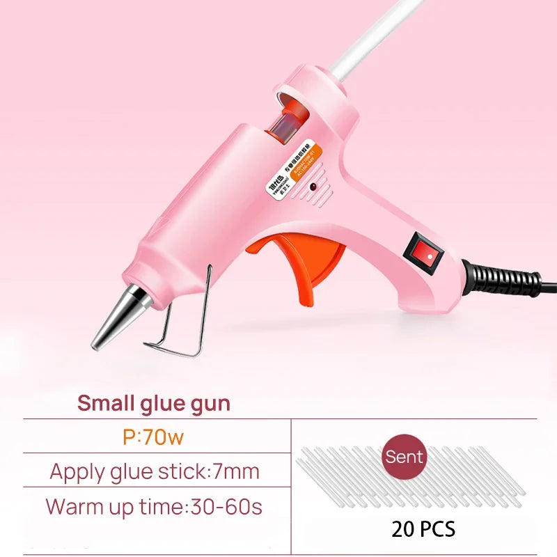70W Hot Melt Glue Gun with 2/5/10/20 Pcs 7mm Premium Glue Sticks Industrial Guns Heat Temperature Thermo Electric Repair Tool