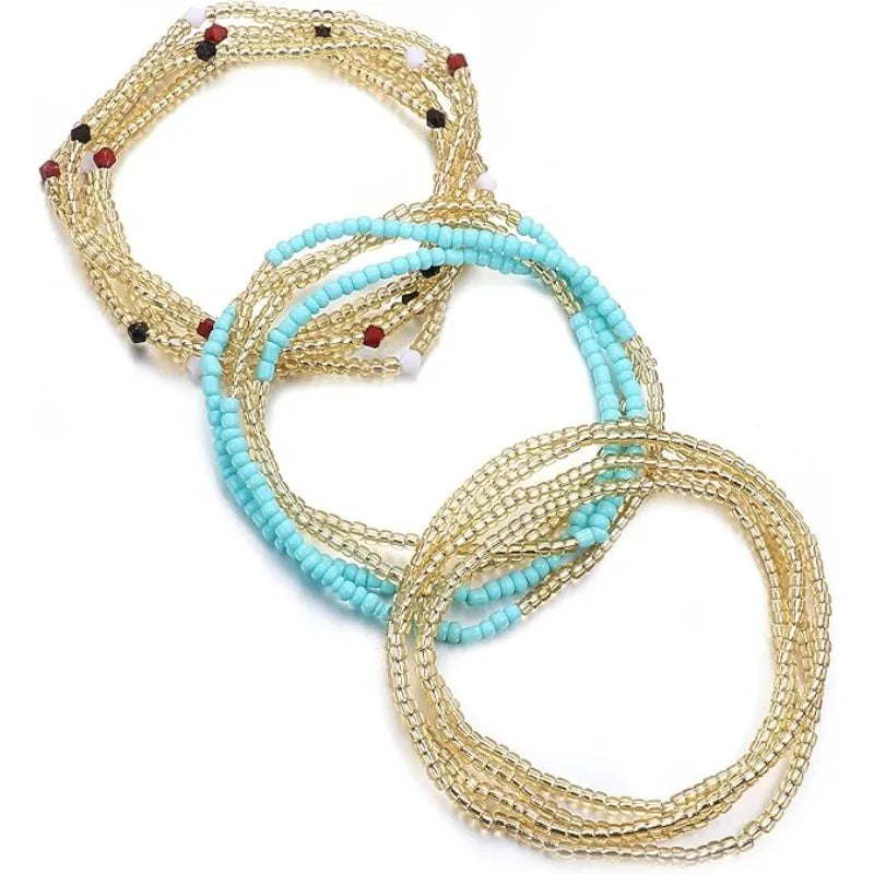3Pcs Waist Beads for Women Belly Beads Elastic Chain African Waist Beads for Women Plus Size Bikini Jewelry