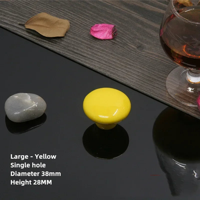 Colorful Ceramic Door Handles Round Cabinet Knobs Cupboard Drawer Wardrobe Pull Knob Furniture Candy Color Accessories