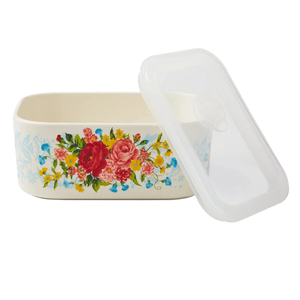 Sweet Rose Ceramic Nesting Bowls 6-Piece Set with Lids, Vintage Stoneware for Kitchen Prep & Storage