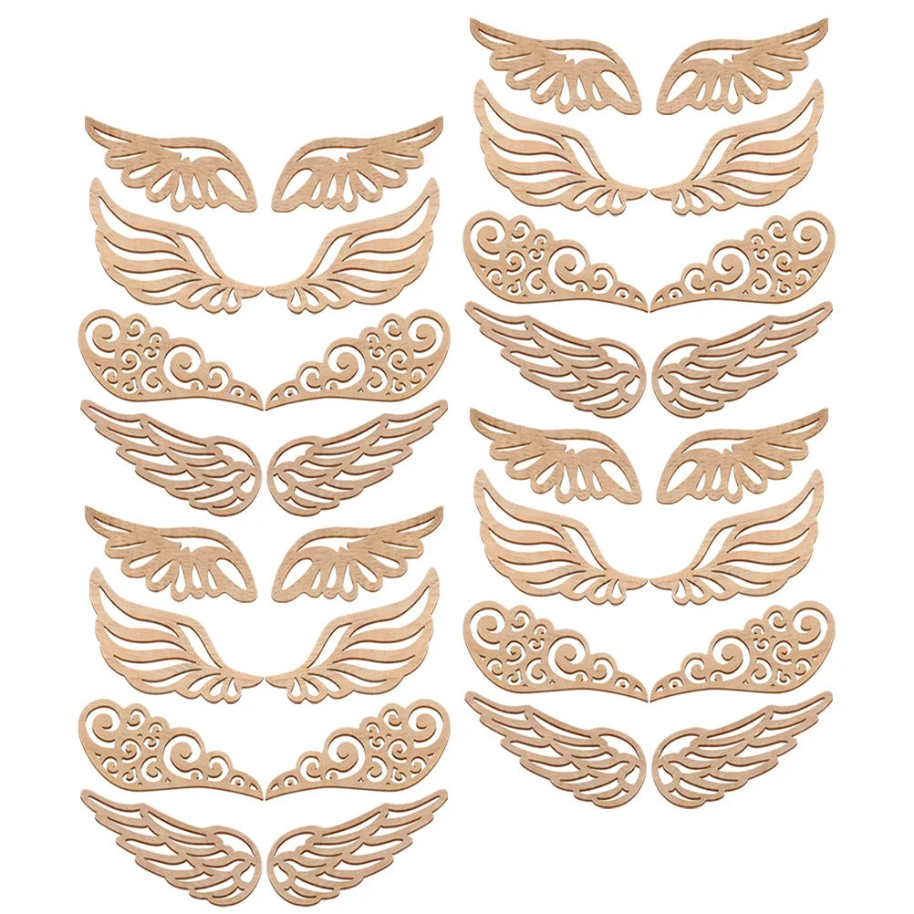 40pcs Wood Wing Cutouts Angel Shape Unfinished Wooden Slices For Diy Craft Ornament Christmas Party Supplies Hanging Decor