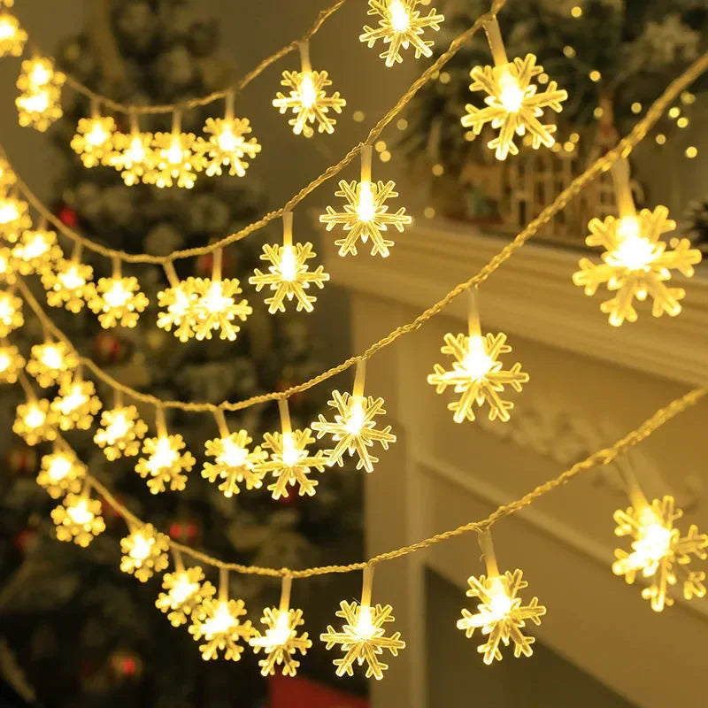 Christmas Decoration Light Battery Powered Garland String Light Snowflake Xmas Tree LED Fairy Light New Year Xmas Gift