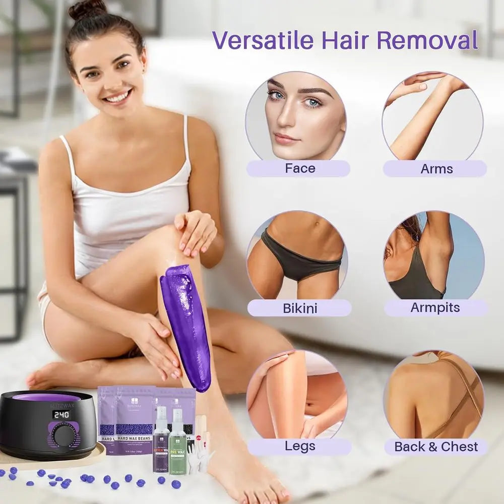 Brazilian and Bikini Waxing Kit for Women, Hard Wax Warmer, Legs and Body Hair Removal Kit, Beginner Friendly, Digital Fast Heat