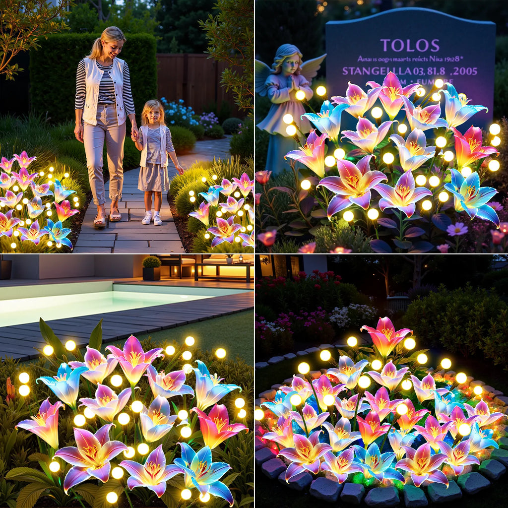2/4 Pack Solar Lights: Realistic Lilies & Fireflies, 7 Colors for Patio/Garden/Events/Holidays, Outdoor Decor Gift