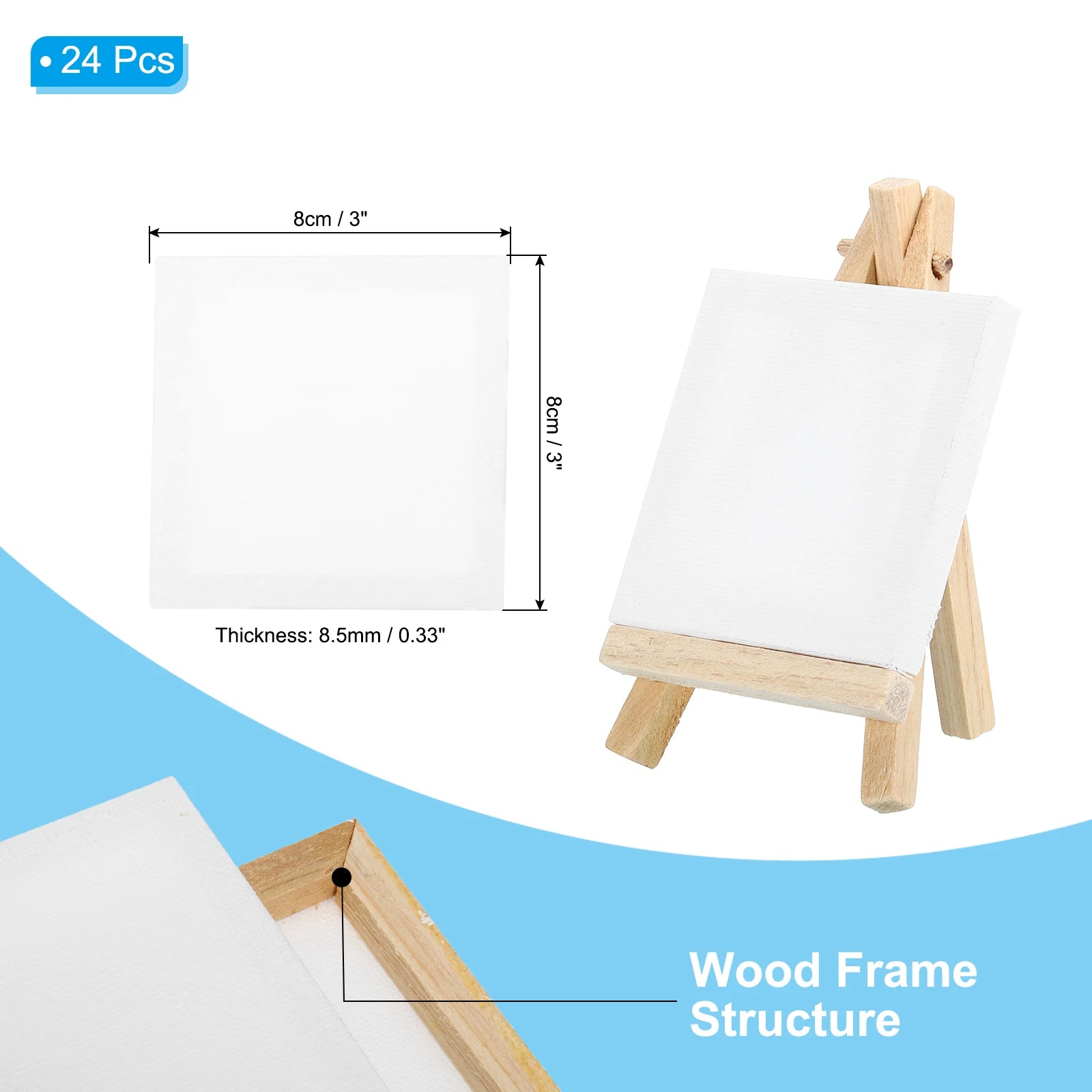12/24Pcs Mini Canvas Board and Mini Wood Easel Set Art Artist Stationery Kids Gift Supplies for Home School DIY Drawing Painting