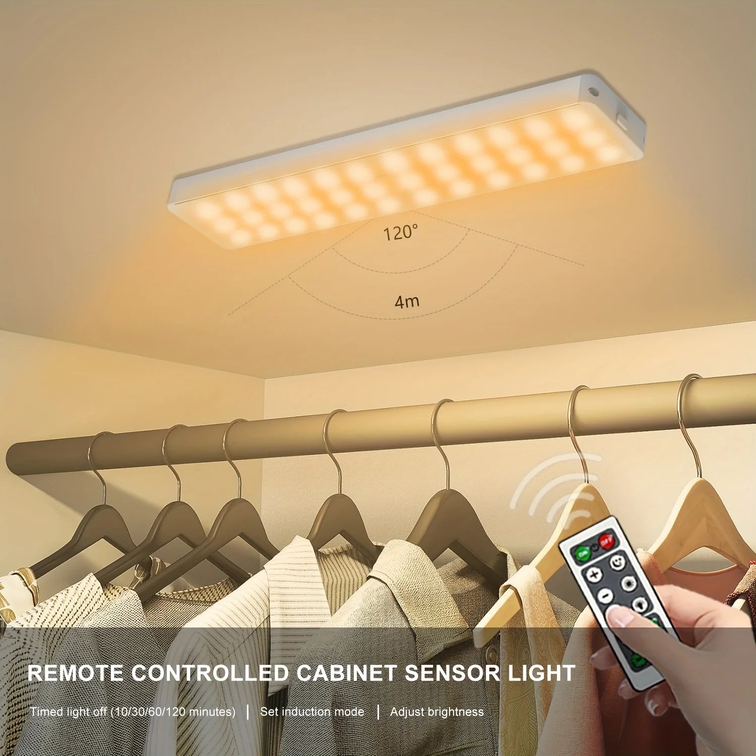 3-PACK Dimmable LED Closet Light Strip with Remote Control, USB Rechargeable, Energy Saving Magnetic Wall Light, Metal Body