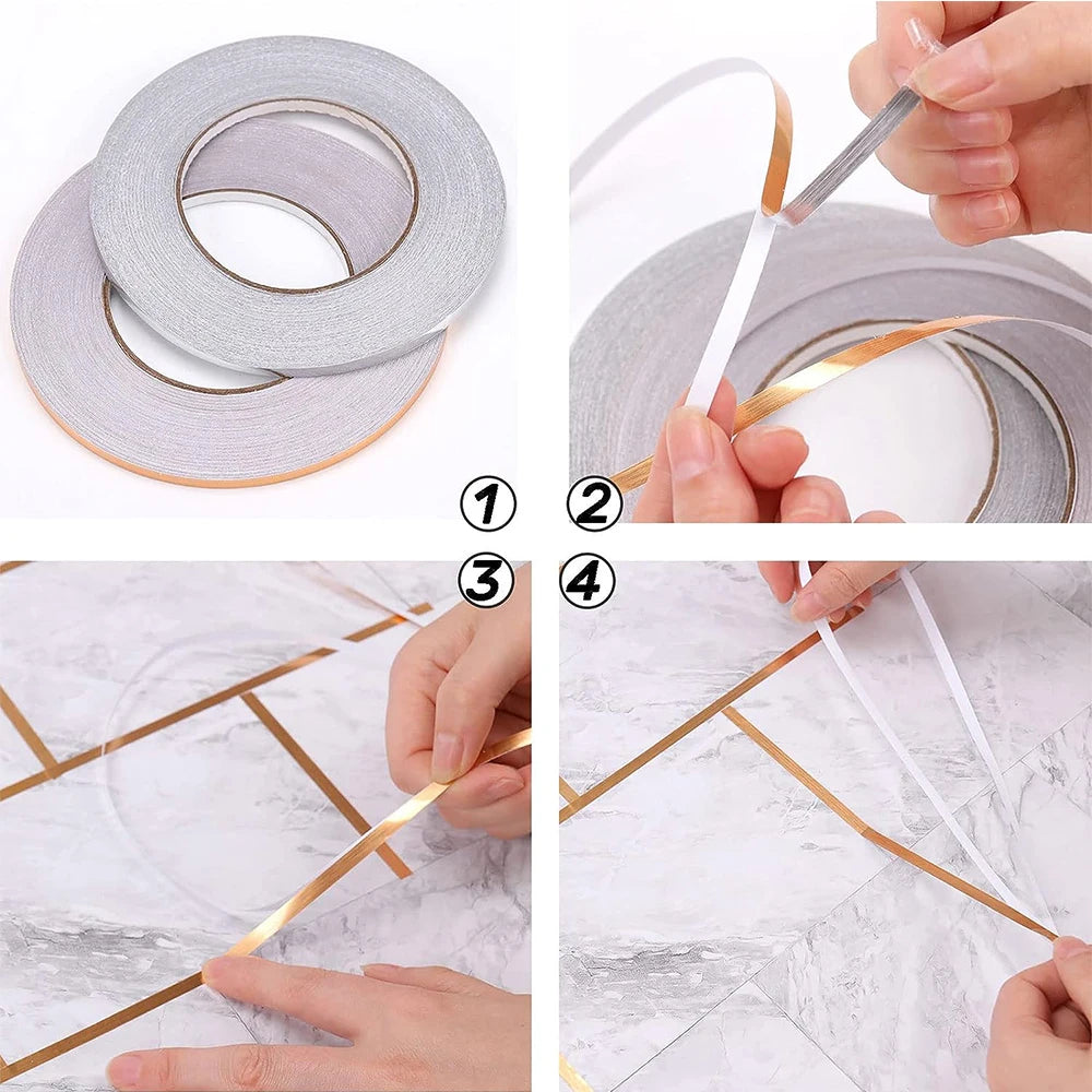 50M Self-Adhesive Tile Beauty Seam Sticker Tape 0.5/1cm Width Waterproof Gold Foil Lines Floor Wall Gap  Decor Seal Strip Tape