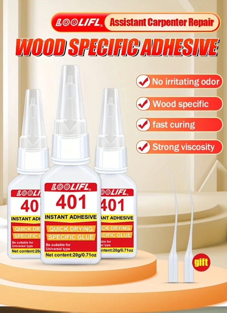 3PCS 401 super glue,wood repair glue,suitable for wood,metal,plastic,fixing cabinets,doors,floors, guitars,hanging decorations