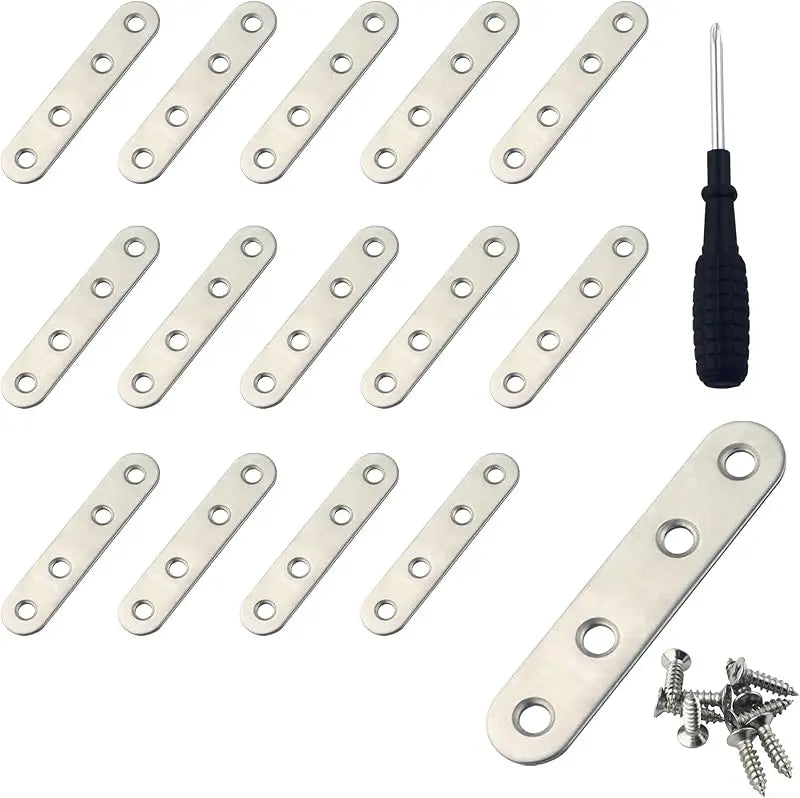 5 Pcs Stainless Steel Flat Metal Fixing Corner Brace Bracket, (Silver)16size for Furniture, Wood, Shelves, Cabinet