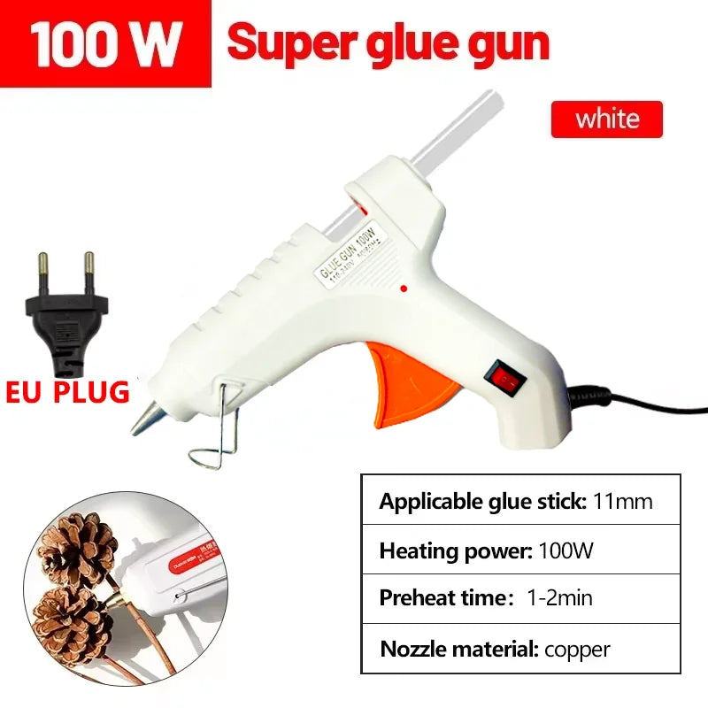 100W Electric Hot Melt Glue Gun DIY Mini for Household Industrial Use 11mm Glue Stick US Plug Repair Tool