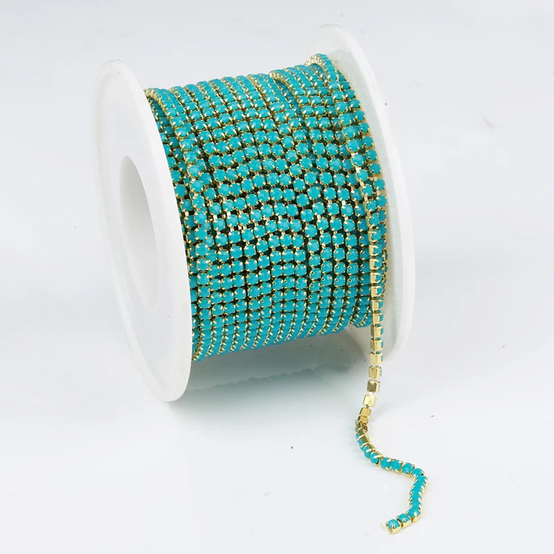 PEESOM NewSS6 2mm Sliver Bottom Rhinestone Cup Chain Sew On Colorful Acrylic Rhinestone Trim Chain Strass Banding for DIY Chain
