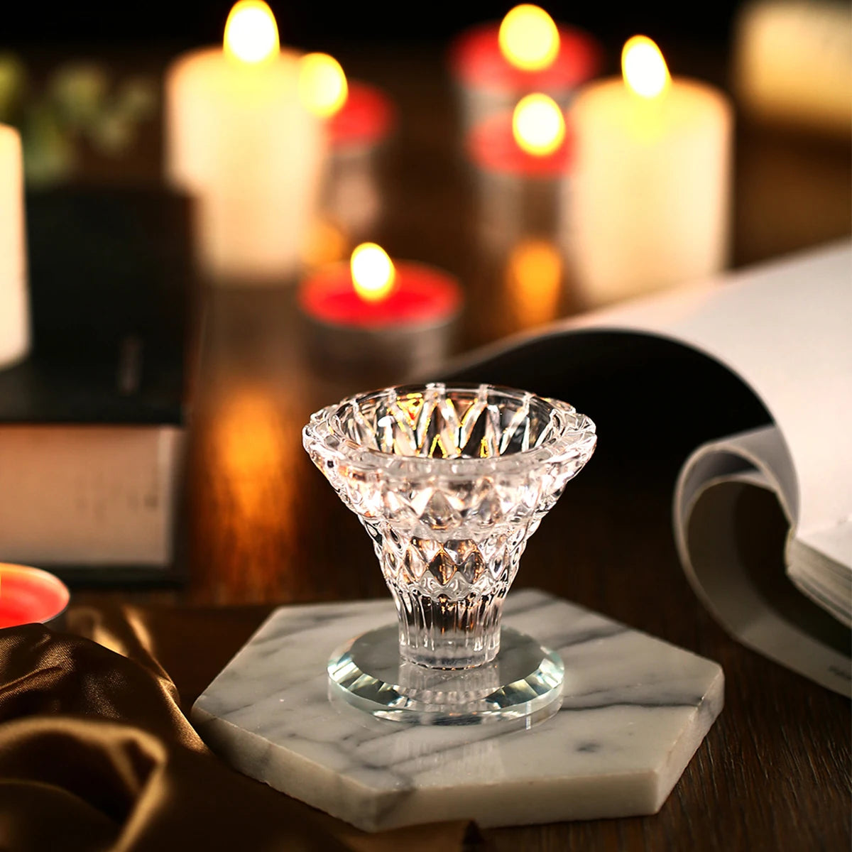 1PC, transparent glass material candlestick, interior decoration candlestick, home life decoration, pure handcrafted art