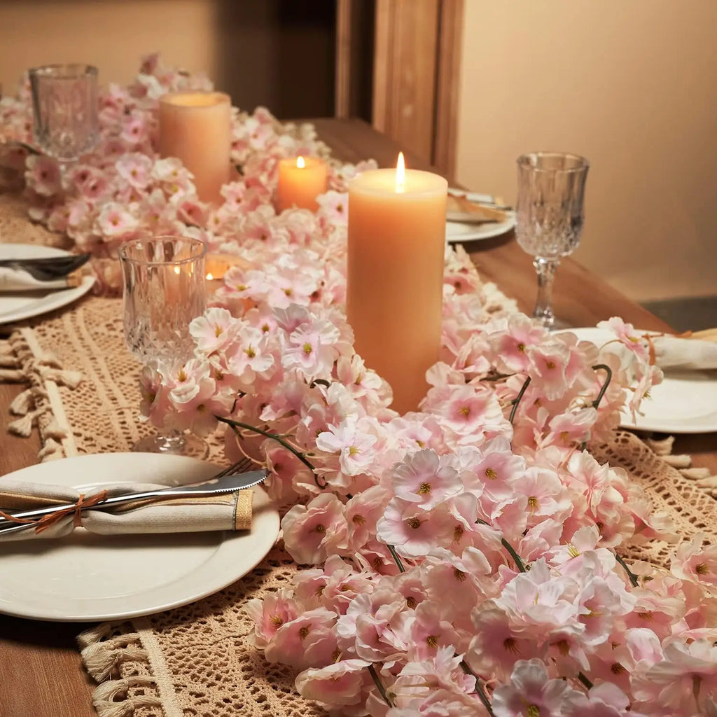 4pcs Artificial Cherry Blossom Garland - 23.6ft Pink & White Flower Vines for Wedding, Party, Home & Bedroom Decor, Japanese-Ins