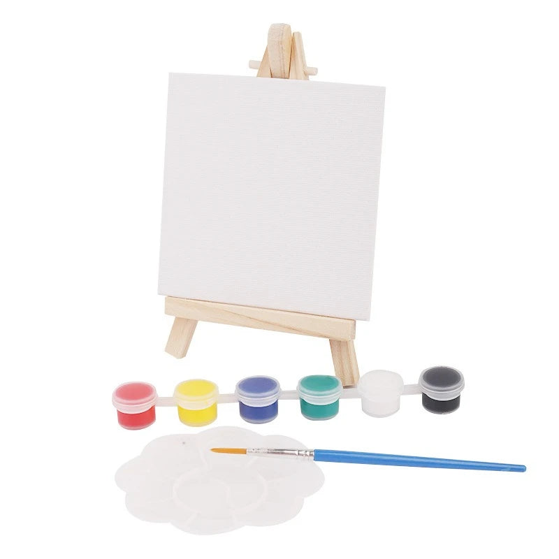 DIY Digital Oil Painting Set 10x10cm Mini Square Art Canvas Easel Acrylic Hand-Painted Art Board