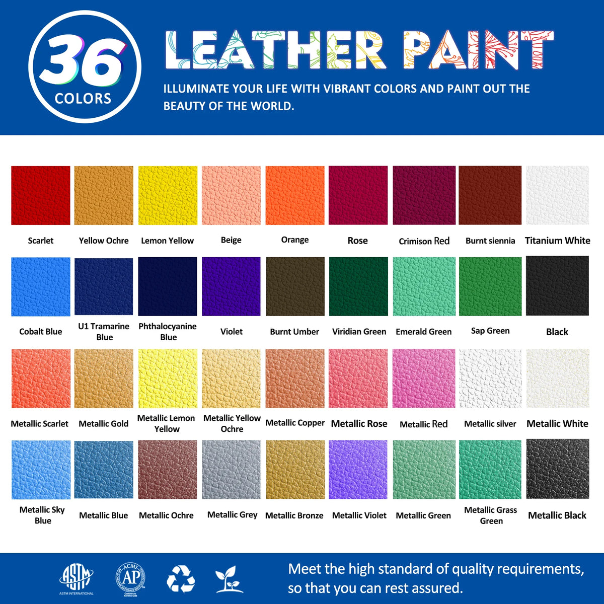 Memory Acrylic Leather Paint Set, 36 Colors Leather Paint for Shoes| Leather Accessories | Premium Shoe Paint Kit for Sneakers