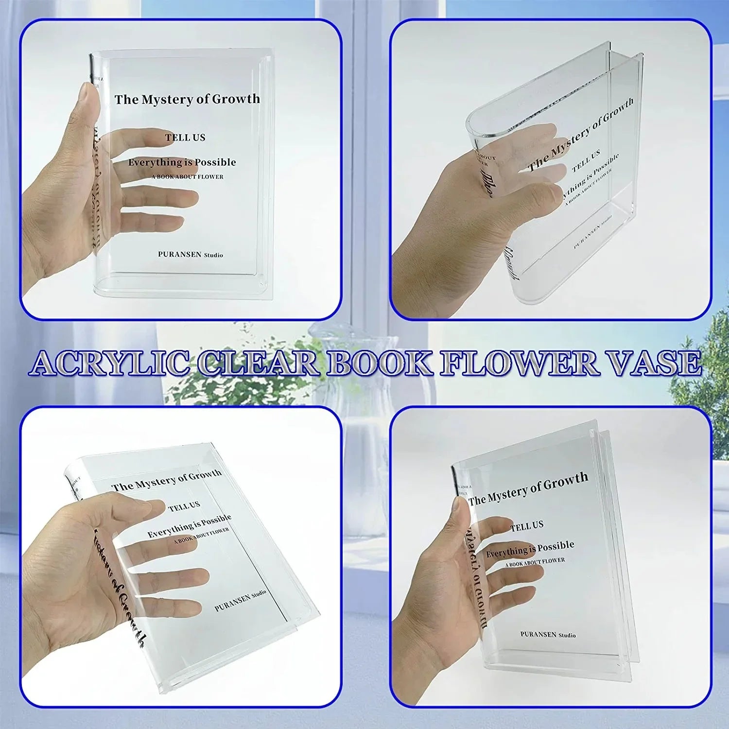 Book Vase French Transparent Acrylic Book-shaped Vase Transparency European-style Decoration for Living Room Hydroponic