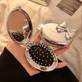 Premium Foldable Mirror & Hairbrush 2-in-1, Cushion Comb with Massage for Women, Portable Compact Design
