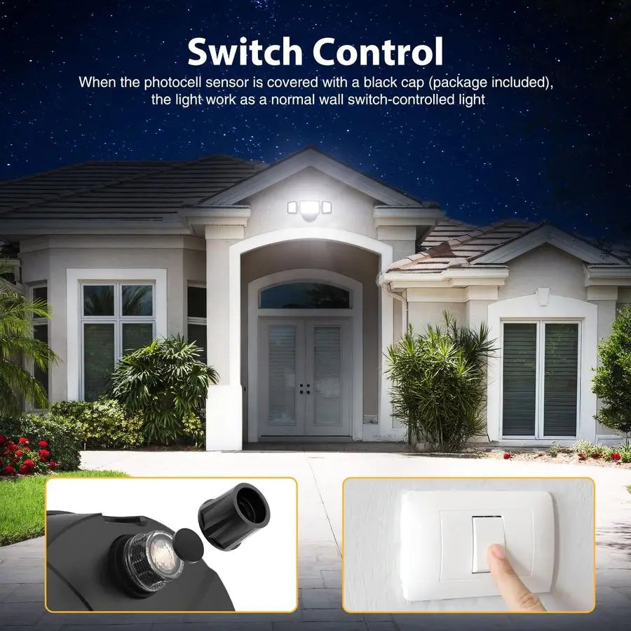 70W LED Dusk to Dawn Flood Lights, 7000LM Black Exterior Security Outdoor Lighting,IP65 Waterproof Outdoor 3 Adjustable Heads Ph