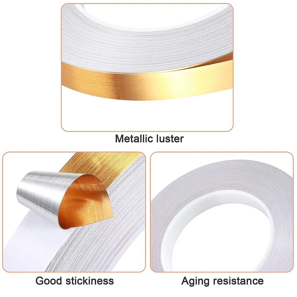 50M Self-Adhesive Tile Beauty Seam Sticker Tape 0.5/1cm Width Waterproof Gold Foil Lines Floor Wall Gap  Decor Seal Strip Tape