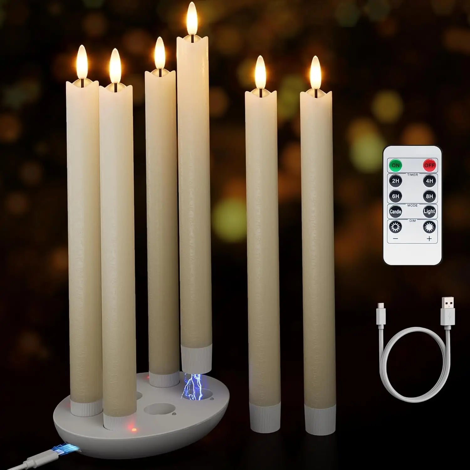 6-Pack Rechargeable LED Taper Candles with Remote & Timer, Real Wax Flickering Flameless Candlesticks for Home Decor