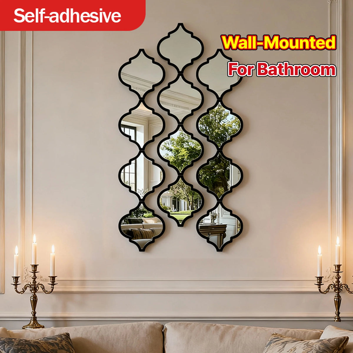12pcs Large Moroccan Mirror - Wall-Mounted for Living Room, Hallway - Elegant Decorative Accent Wall Decor, Wall Mirror Decor