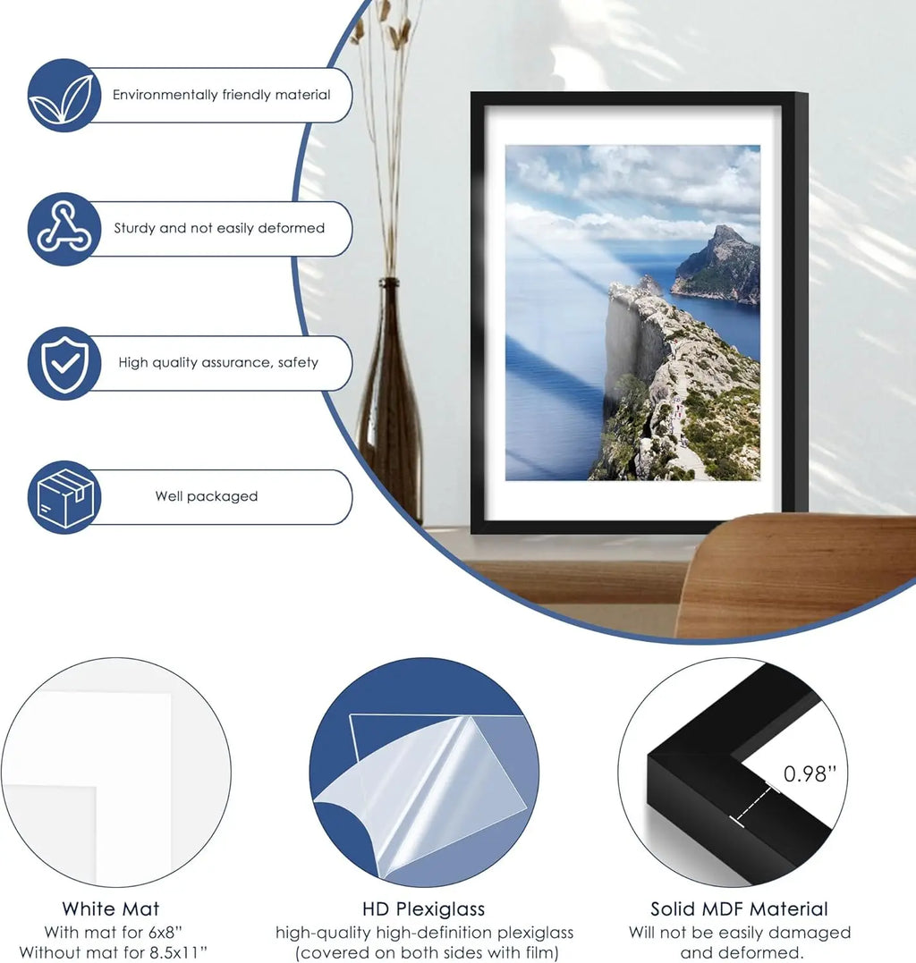 Set of 6 Black Poster Frames 18x24 with Mat for Wall Decor, Versatile Display for Photos Artwork Home Gallery
