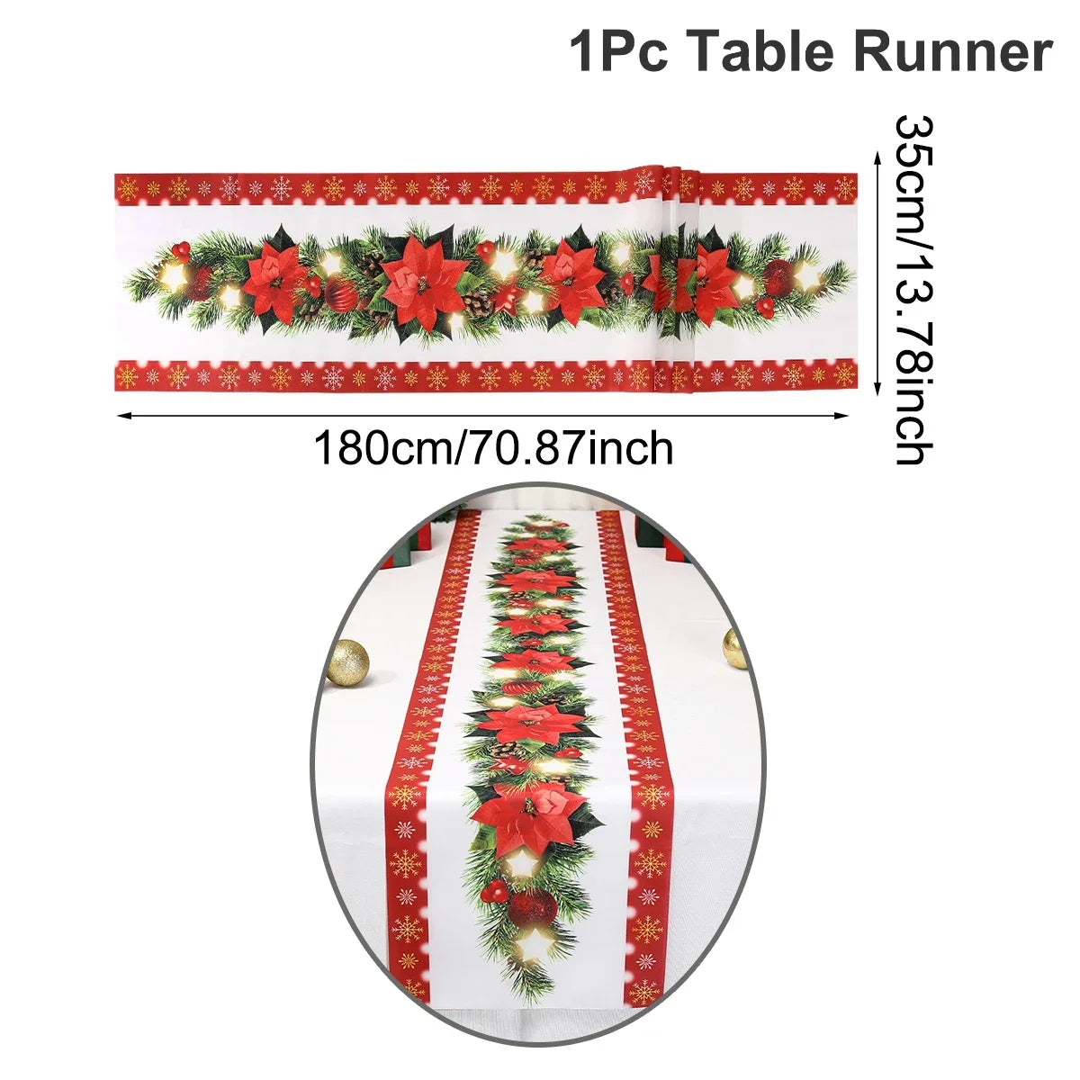 Christmas Poinsettia Table Runner Merry Christmas Decoration for Home 2025 Xmas Navidad Notal Noel Tablecloth New Year 2026 Gift
