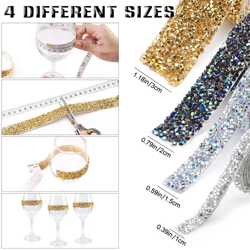 10mm-30mm Rhinestone Ribbons Self-Adhesive Trim Gift Handmade Rhinestone Stickers Applicator Ribbon With Rhinestones Appliques