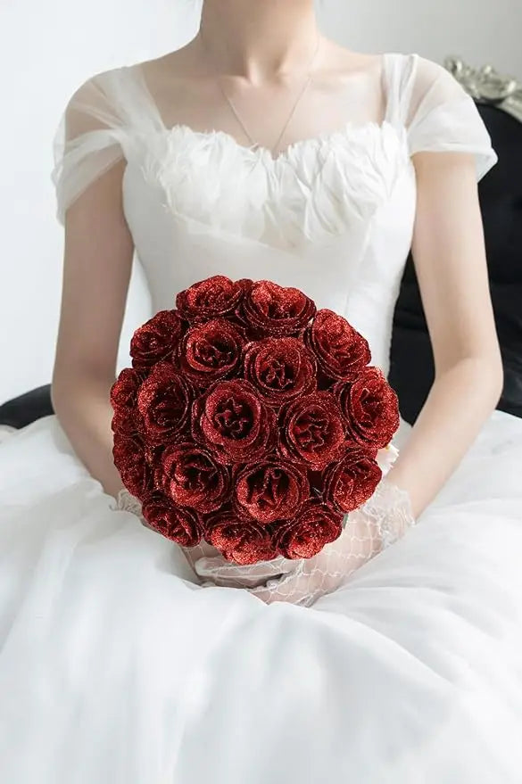 Mother's/Valentine's Day 30/50 pcs 7cm Glitter artificial flower rose girl friend wife DIY bouquet gifts for wedding Birthday
