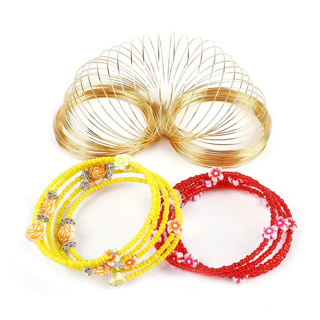 100Loops 0.6mm Memory Wire Bracelet Ring Stainless Steel Coil (Silver/Gold) for DIY Jewelry Making Bead Stringing Craft Supplies