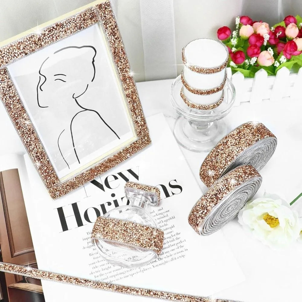 Self Adhesive Crystal Rhinestone Sticker DIY Sticker 1cm Width Diamond Ribbon Bling Crystal Crystal Roll Glitter