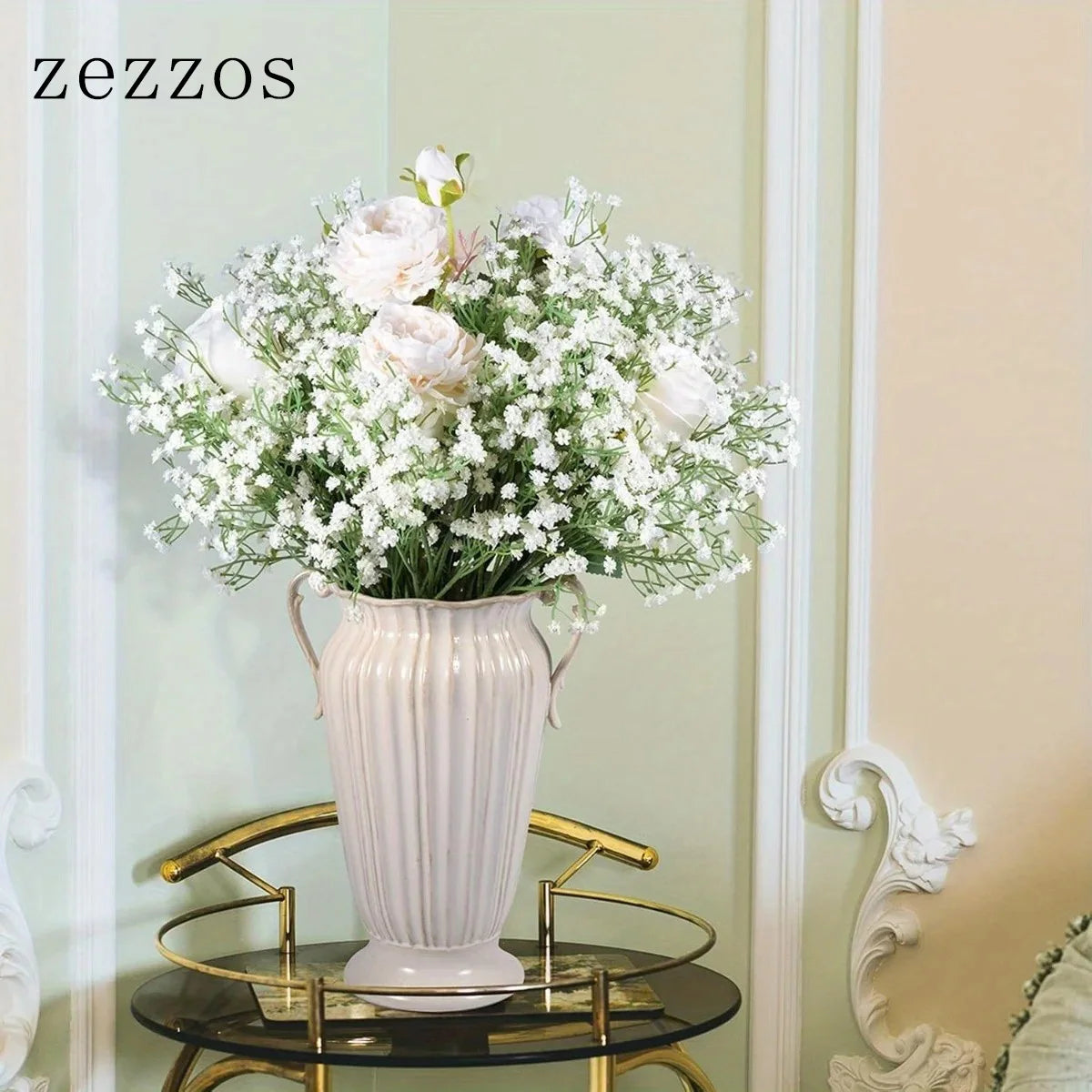 Zezzos 100 Pcs Baby's Breath Artificial Flowers, Fake Baby's Breath Flowers Artificial Bulk White Gypsophila Bouquets Real Touch