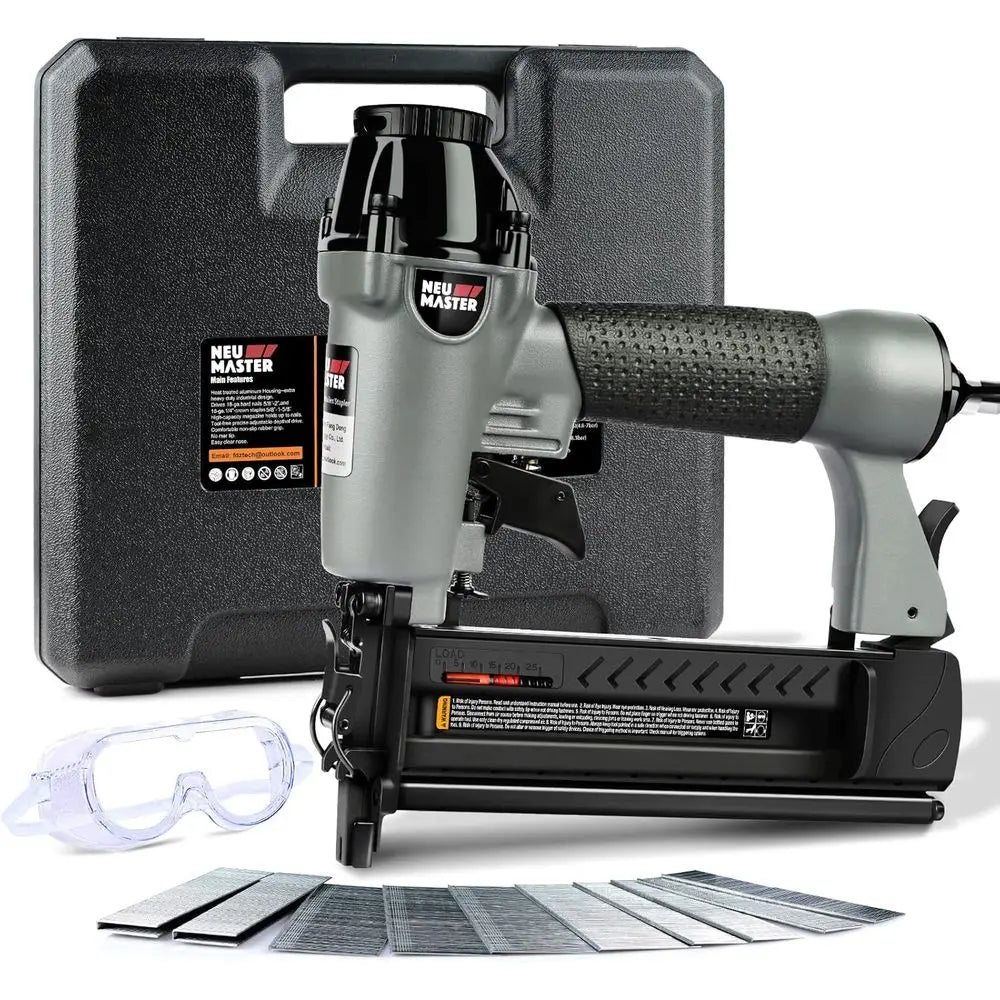 Pneumatic Brad Nailer, 2 in 1 Nail Gun Staple Gun, 18 Gauge, 2 Inch Brad Nails, 1-5/8 inch Staples, Carrying Case, Safety Glasse