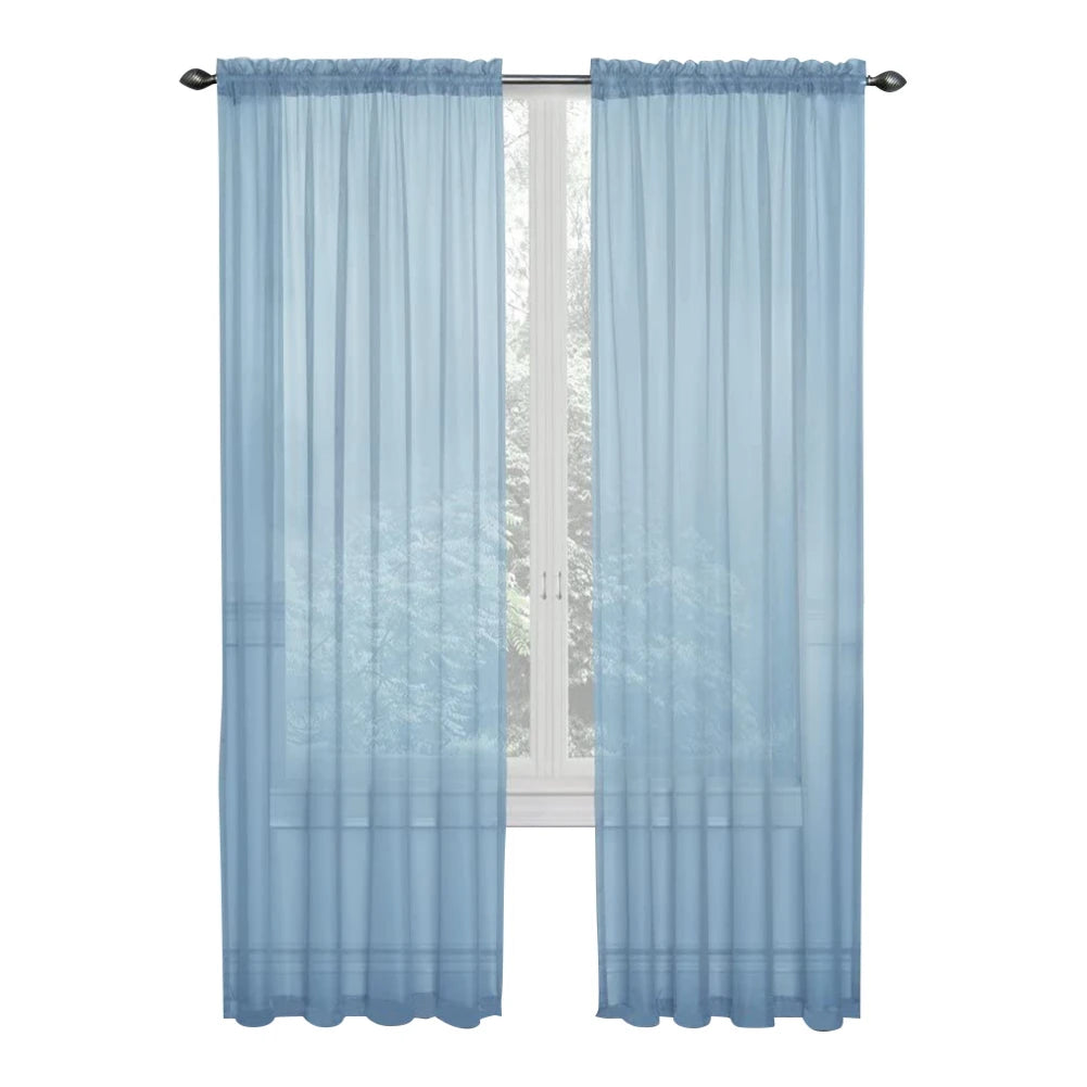 Soild Color Sheer Curtains Semi Transparent Voile Grommet Glass Screen Window Curtains for Living Dining Room Tulle Drapes
