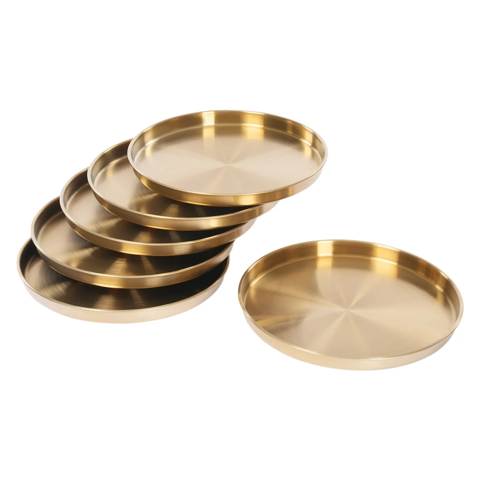 6Pcs Round Serving Trays, Stainless Steel Table Tray, Versatile Gold Decorative Tray Jewelry Display Tray Tea Service Tray