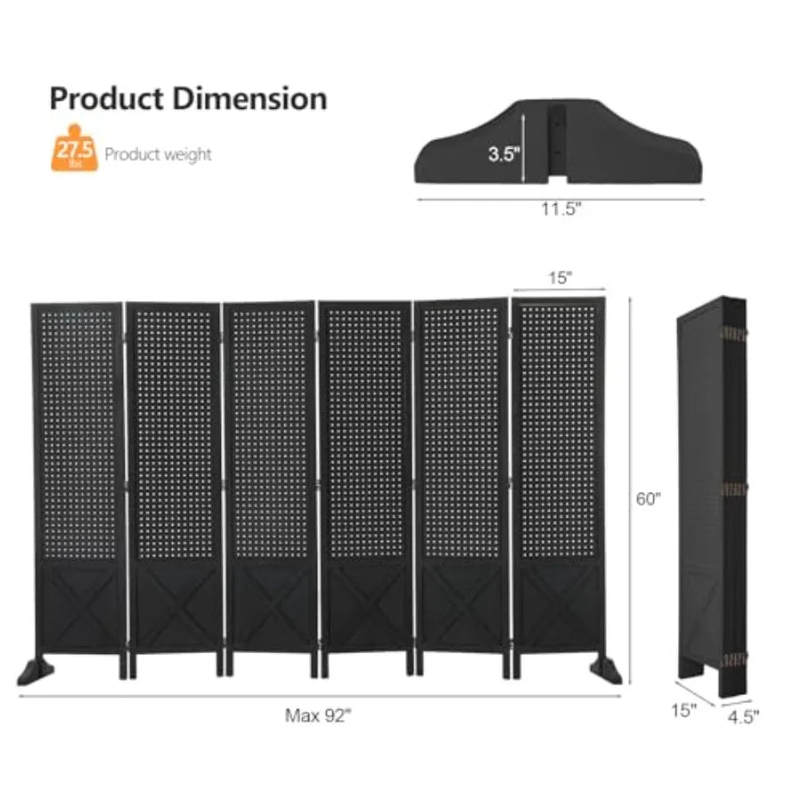 Freestanding Pegboard with Support Feet 5 FT Wood Room Divider Display Board Organizer Folding Privacy Screen Partition Space S