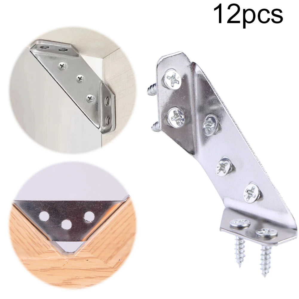12 PCS Universal Furniture Corner Connectors Stainless Steel Corner Brace for Wood Furniture Drawer Cabinet Table Chair