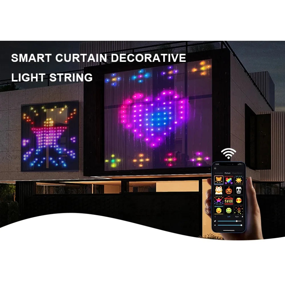 256-400LEDs Smart Curtain Lights Waterproof LED Fairy Lights DIY Color Changing APP Control for Christmas Party Home Decoration