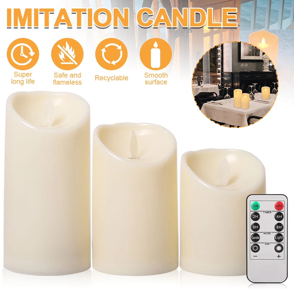 Flickering Flameless Candles 3X Battery Operated Flickering Led Candles Flameless Wax Pillar Candles Light Waterproof Pillar Led