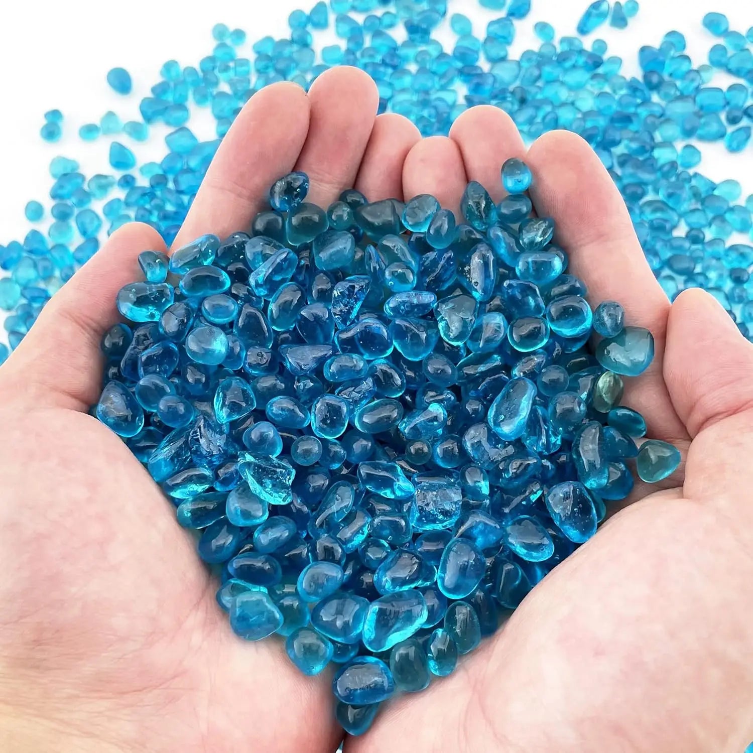 500 grams Aquarium Fish Tank Gravel Light Blue Glass Vase Filler for Fountain Succulent Plant Decorative Rock Pebble Stone