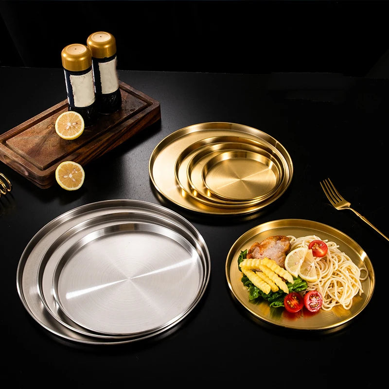 Kitchen Bar Tableware Cake And Fruit Snack Plate Kitchen Accessories Stainless Steel Plate Camping Picnic Plate