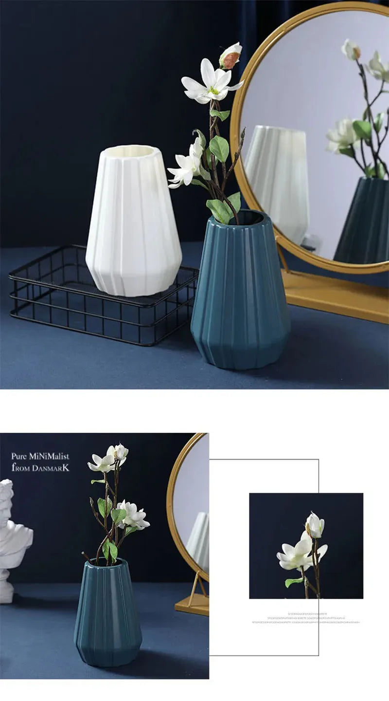 Morandi Plastic Vase Living Room Decoration Ornaments Modern Origami Plastic Vases for Flower Arrangements Home Decoration