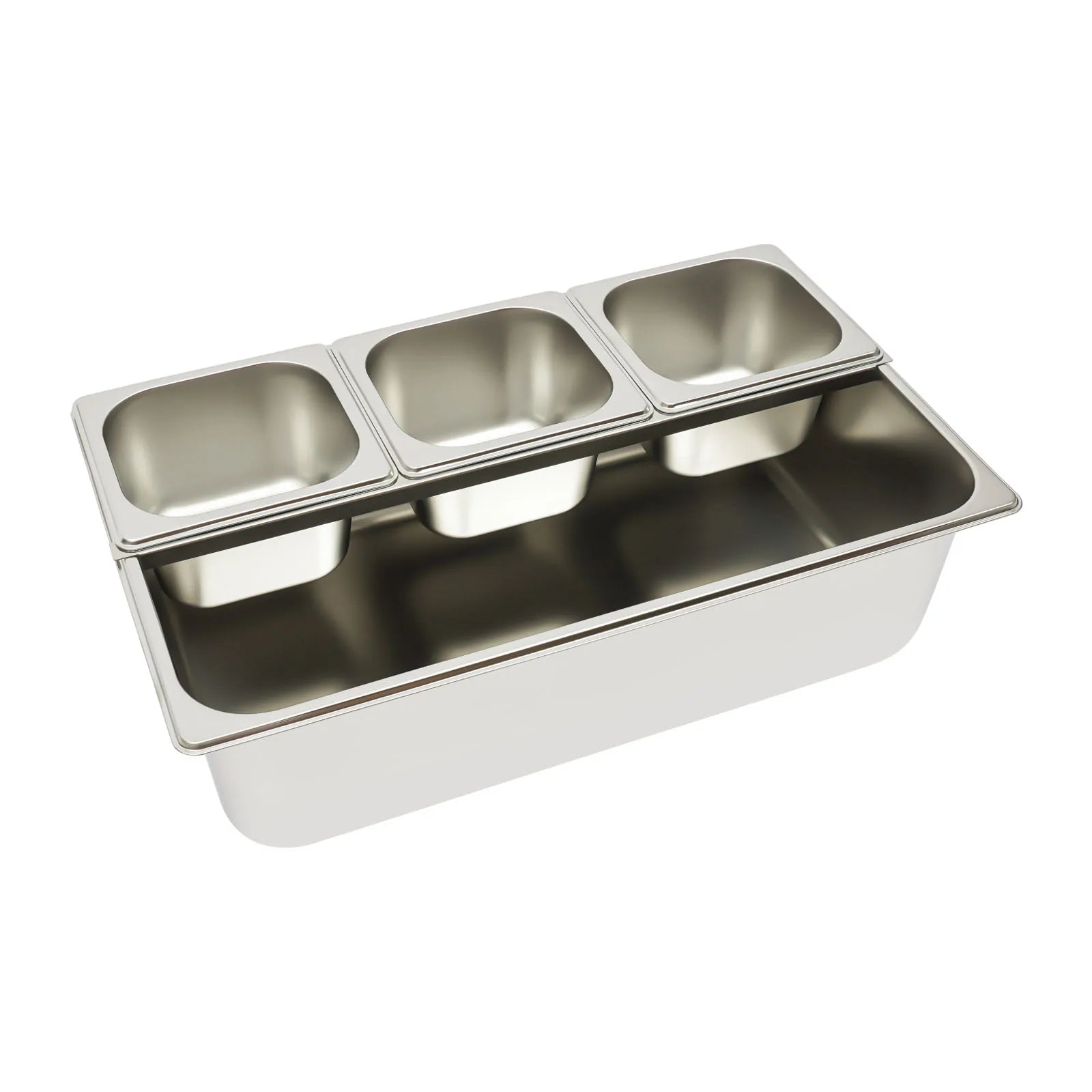 6-Pan Ice Food Serving Display Tray with Clear Roll Top Cover Cold Food Buffet Tray 15 CM Height Countertop Salad Fruit Box