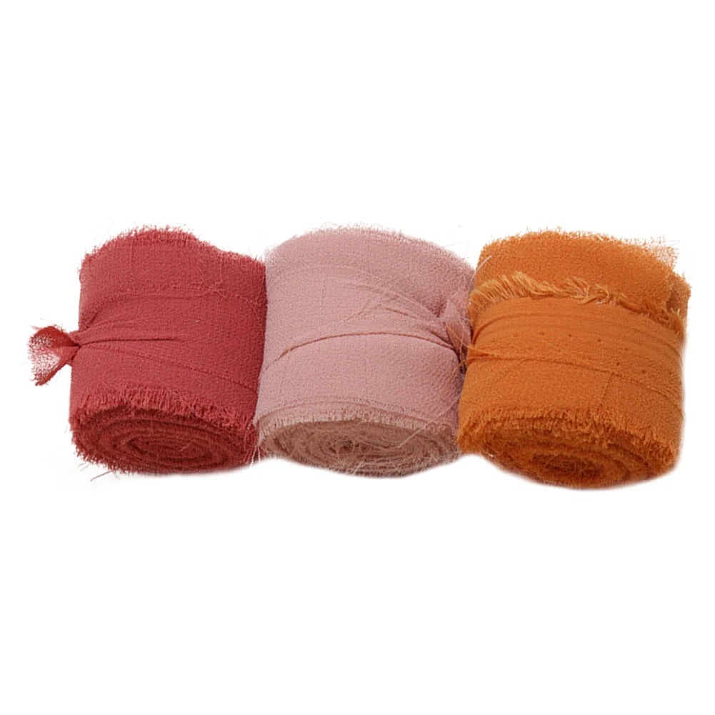 3 Roll Chiffon Silk Ribbon Wear Resist Frayed Edge Ribbon Silk-Like Soft Ribbon for Wedding Invitation Bouquet Wrapping