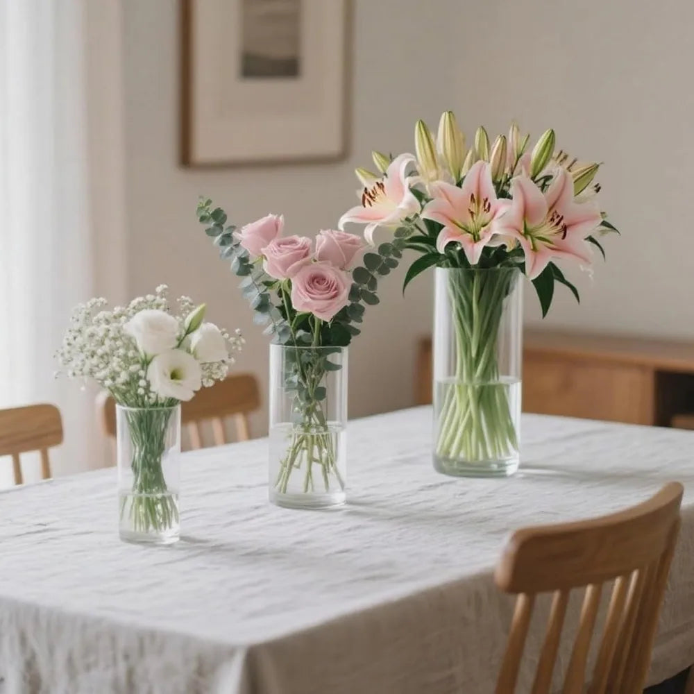 Clear Glass Cylinder Vases Set of 24, 4-8 Inch Tall for Centerpieces, Floating Candle Holders, Hurricane Glass Vases
