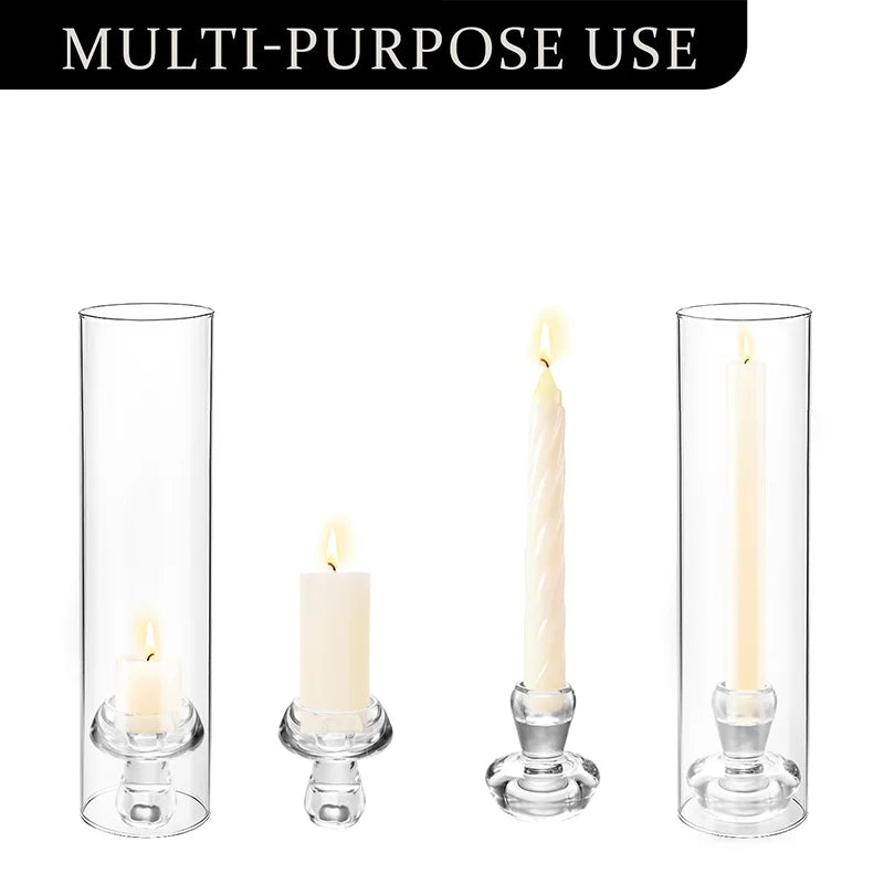 2pcs 11.8 inch Clear Candlestick , Hurricane Glass Candle Sticks Holders for Table Centerpiece Wedding Party Dining Event Decor