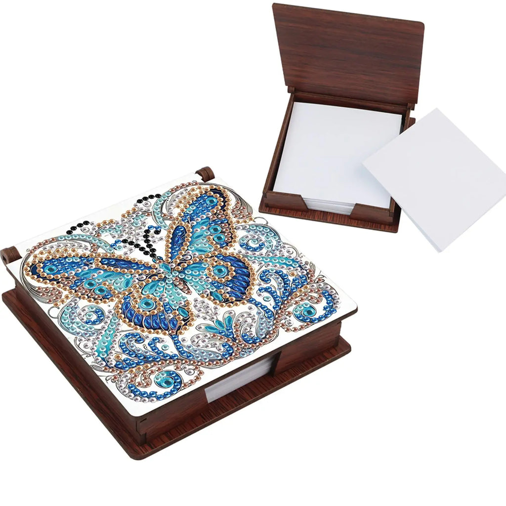 Wood DIY 5D Diamond Painting Note Box with 160 Sheets Crystal Art Sticky Notes Holder for Office Workplace Home Gifts