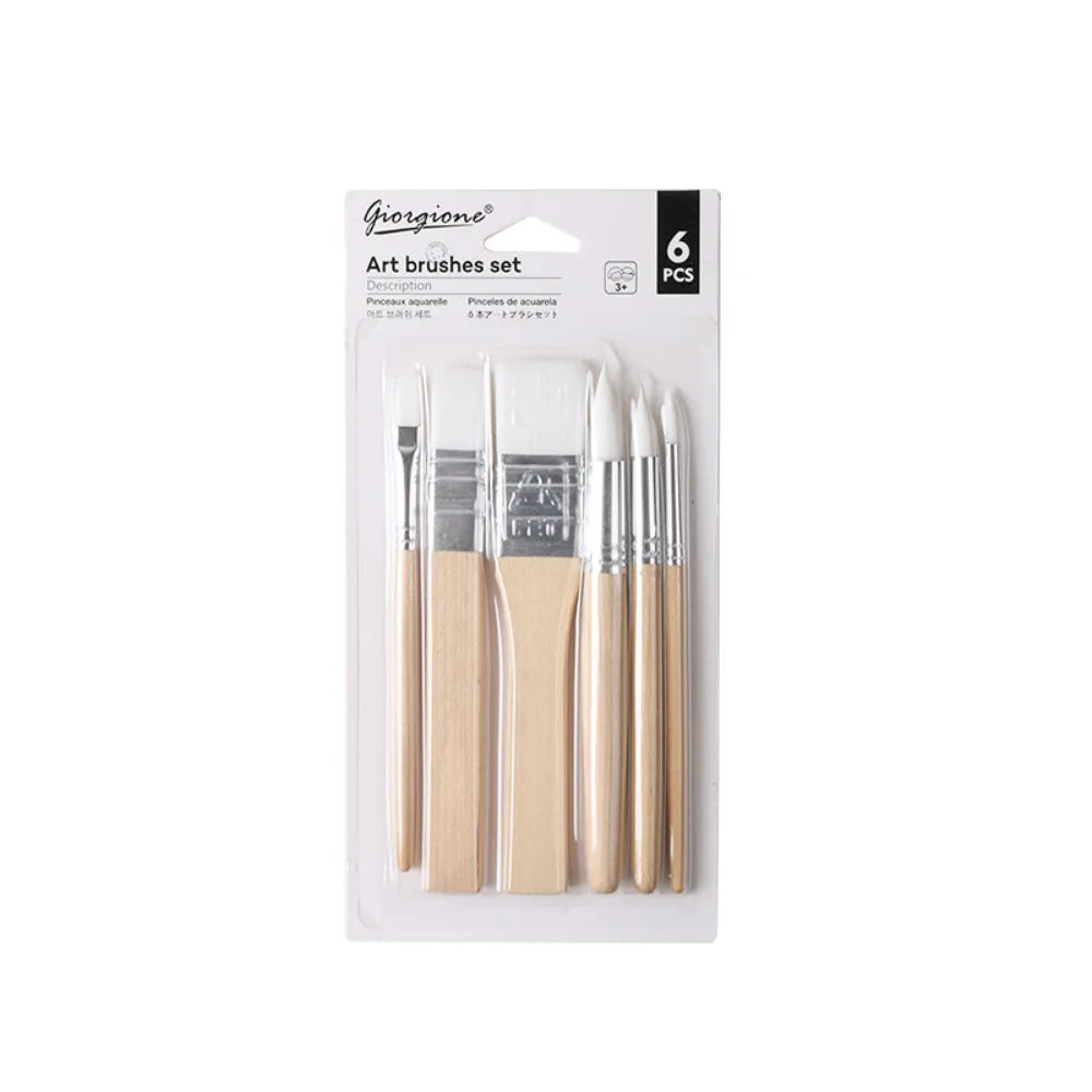 Art Paint 3/6pcs Painting Brush Set Different Shape Professional Watercolor Gouache Oil Brush Set Flat Tip Head Wooden Handle