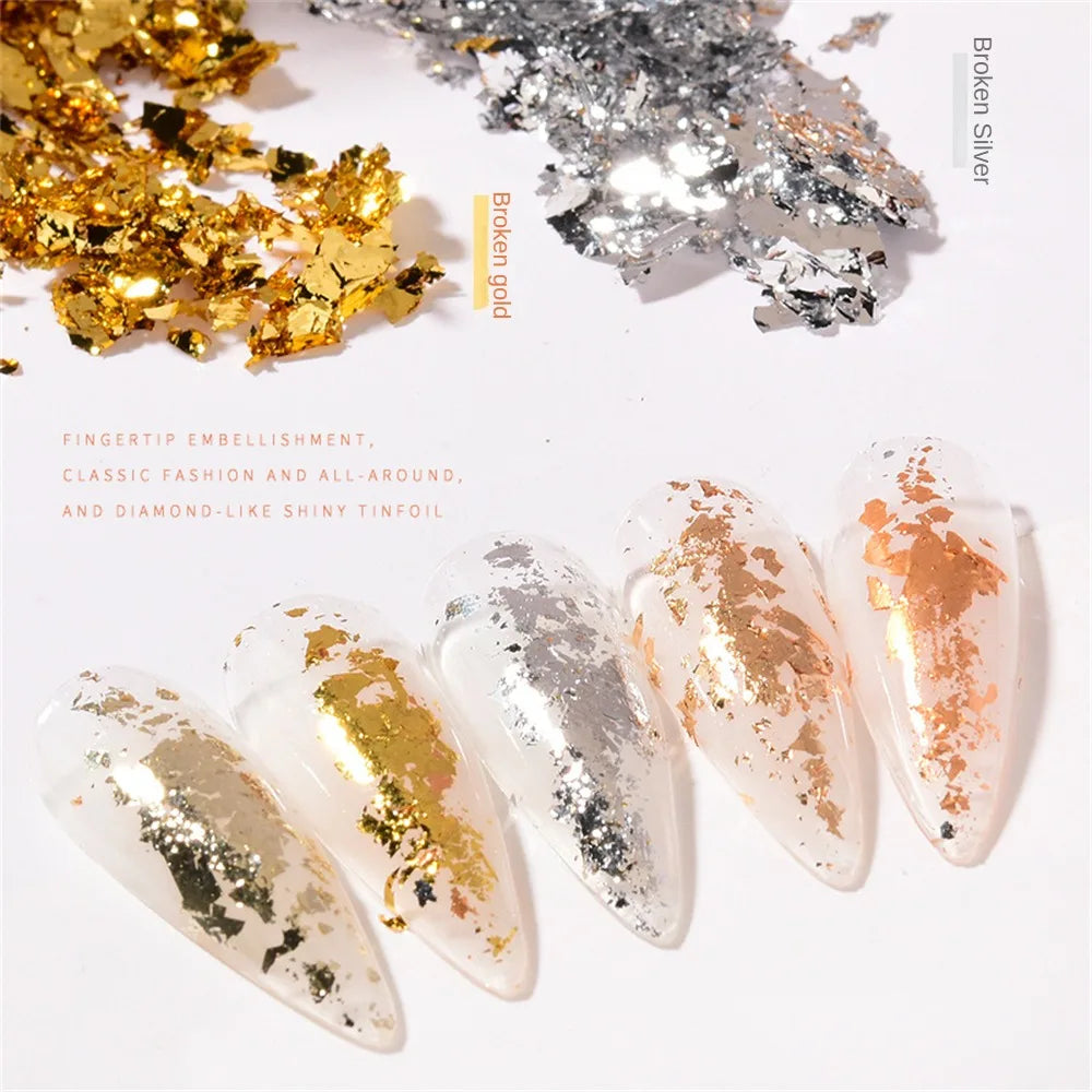 Nail Art Accessories Gold Silver Copper Foil Sequins Glitter Leaf Flake Sheet Bulk Foil Paper For Gilding Manicure Decoration
