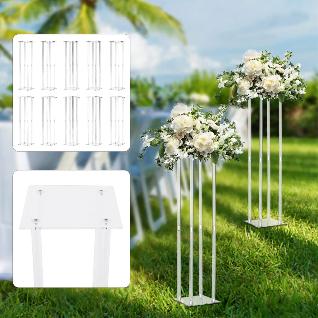 10 Pcs Acrylic Vase Column Stand 31.5 Inch Tall Centerpiece Wedding Decoration Vase Elegant Acrylic Flower Stand Tabletop Displa
